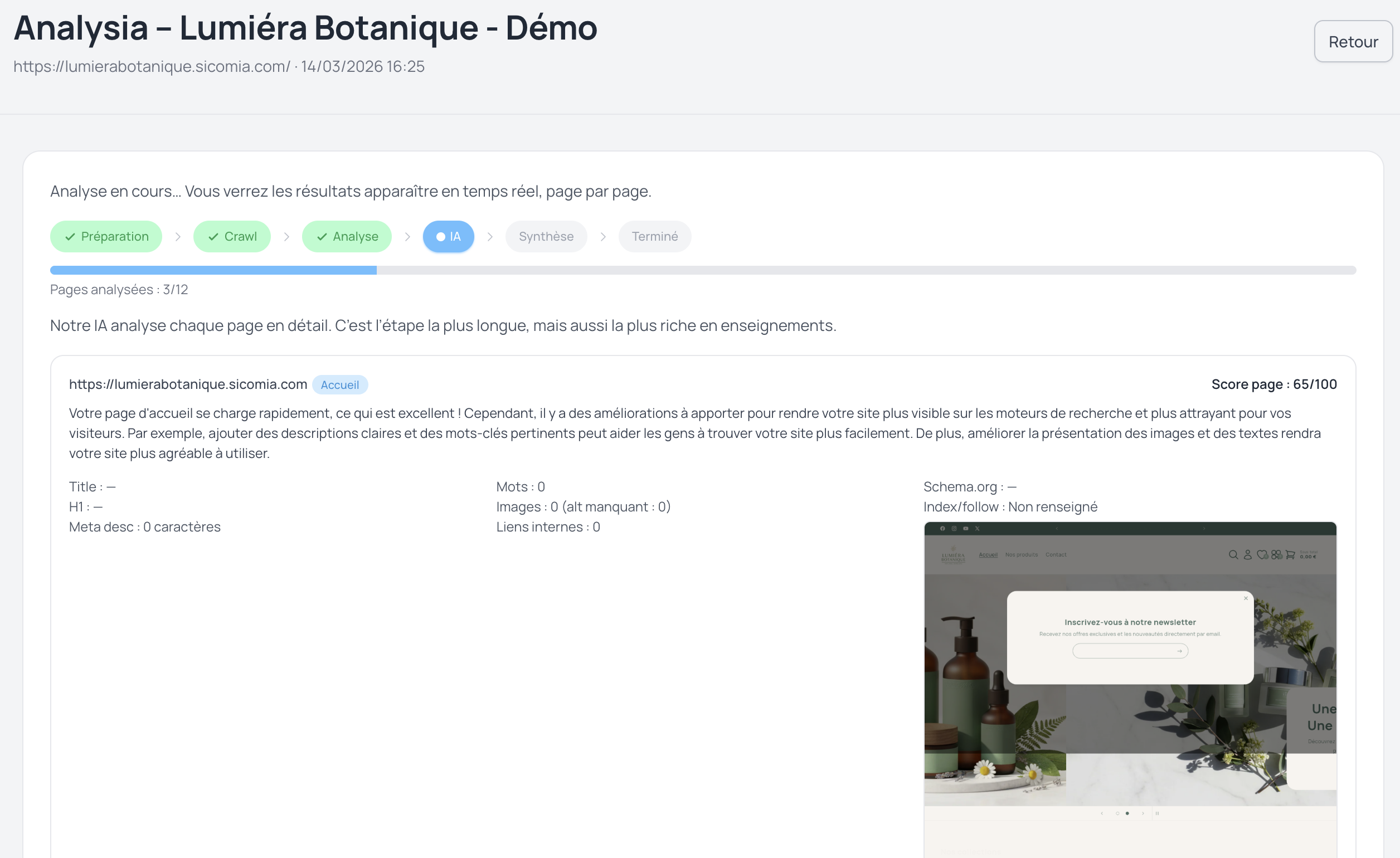 Exemple de priorisation SEO avec le module Analysia