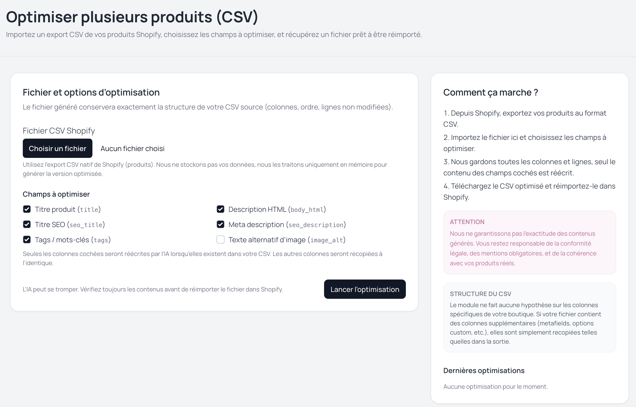 Exemple d'optimisation de catalogue en masse avec le module Optimia